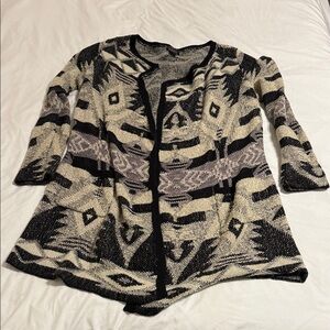 Lucky Brand Black and Cream Patterned Sweater